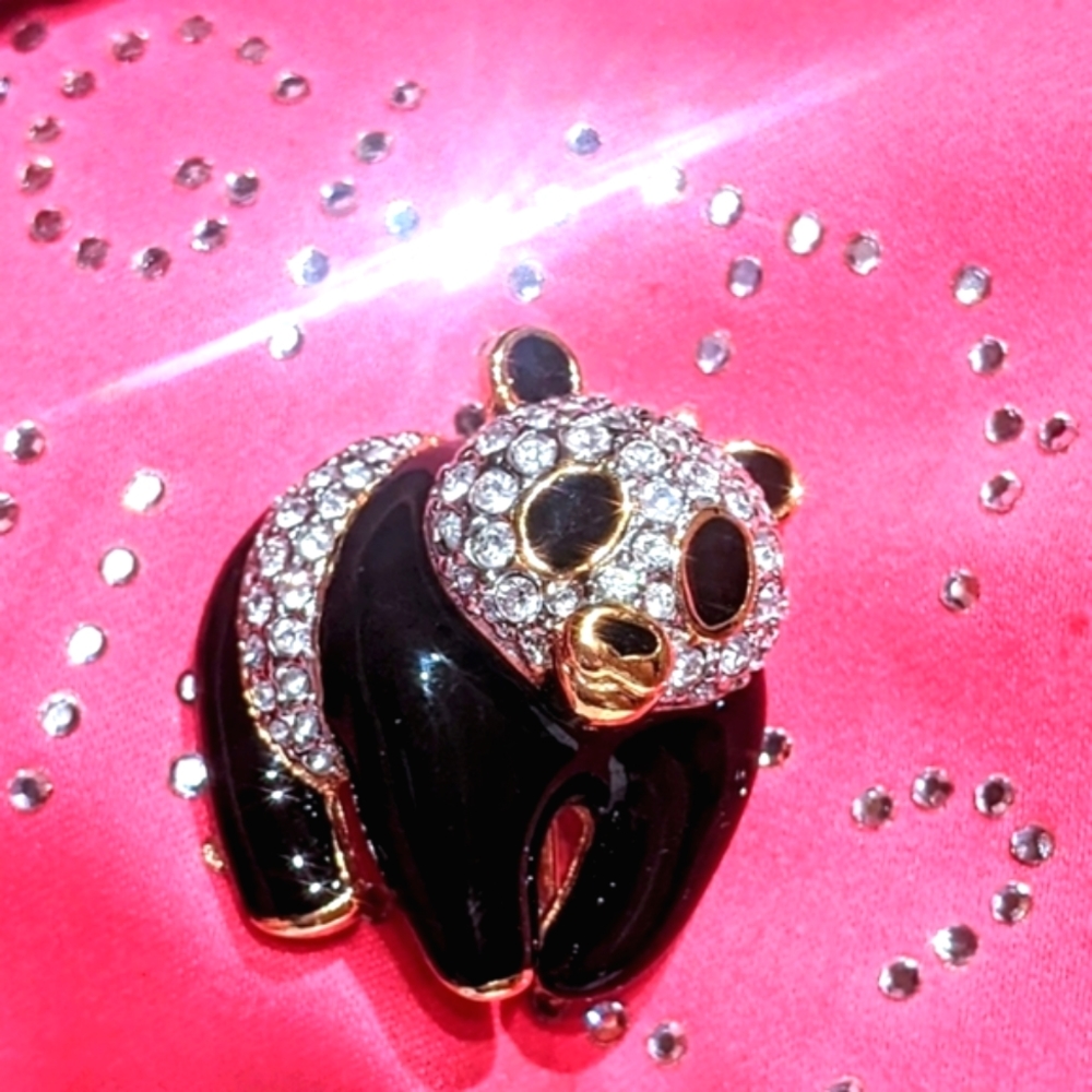 Vintage Attwood & Sawyer Swarovsky Crystal Gold Plated Panda Brooch